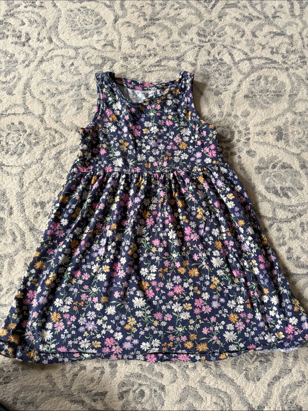 Old Navy Navy Floral Tank Dress with Pink, White & Yellow Blooms